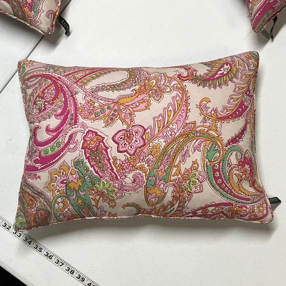 Lauren Ralph Lauren Throw Pillows Pink Paisley Down Filled Set Of 3 Preppy